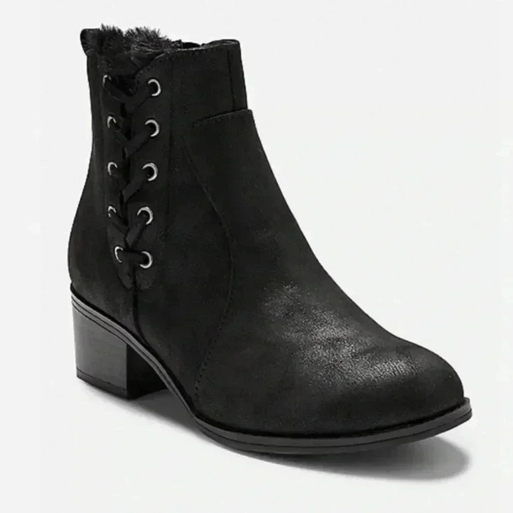 ๐JUSTICE BLACK SIDE LACE FAUX FUR BOOTS 12๐